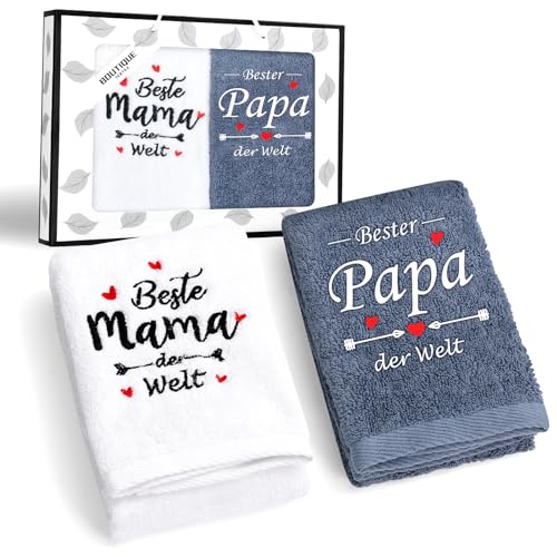 FHzytg Muttertag Vatertag Geschenke Handtuch | 35 x 75cm Duschtücher | Mama und Papa Geschenke | Beste Mama und Papa Der Welt | Geburtstagsgeschenke für Eltern