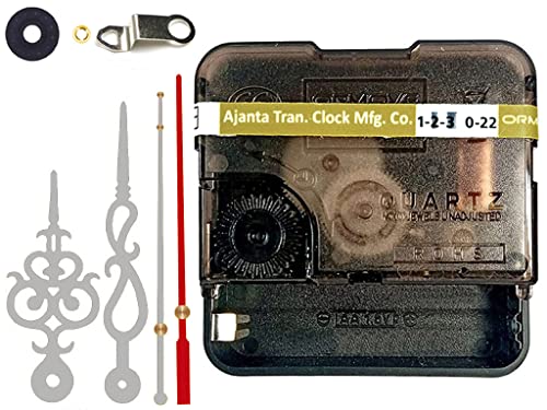 Image of Ajanja Mfg. Quartz Machine for Big Size Wall Clock,Battery Operated,Clock Movement Machine with Needles and Hook 12 MM (100% Made in India) (Silver,Red)