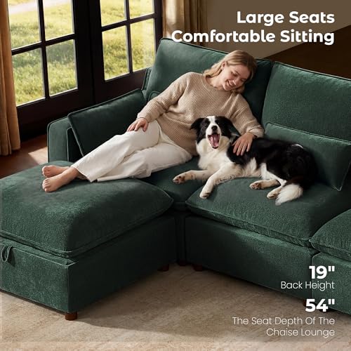 Image of WorthFurni Modern Modular Sectional Sofa,103 inch U Shape Minimalist Couch with Storage Ottoman,Comfty 4 Seat Sofa for Living Room,Green Chenille