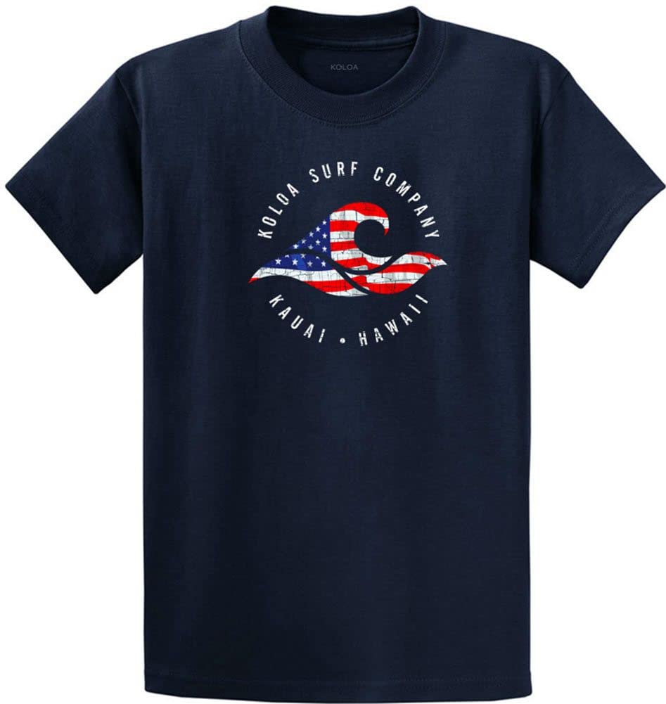 Joe's USA Koloa Surf(tm) - Vintage USA Flag Wave Logo T-Shirt-Navy/c-2XL