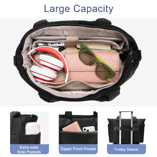 Image of Puffer Tote Bag for Women Quilted Nurse Bag Lightweight Work Bag for Teacher Travel Handbag with Multiple Pockets