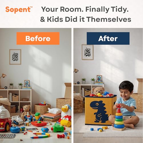 Image of Sopent Toy Organiser for Kids Room - Foldable Fabric Toy Storage Box, Baby Toy Box, Kids Organizer & Toy Storage Basket (10.6 Inch)