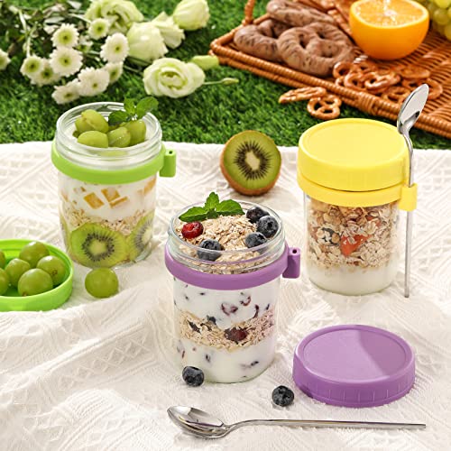 Landneoo 4 Pack Overnight Oats Containers With Lids And Spoons, 16 Oz Glass Mason Overnight Oats Jars, Large Capacity Airtight Jars For Milk, Cereal, Fruit #TOP7