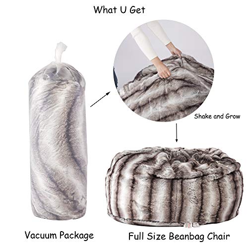Faux Fur Bean Bag Chair Luxury And Comfy Big Beanless Bag Chairs Plush Furry Chair Soft Sofa Lounger For Adults And Kids,Sponge Filling, 3 Ft, Grey Streak Print #TOP6