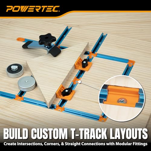 Image of POWERTEC T-Track in-Line Inserts, Drop-in Connectors for 3 /4 inch x 3 /8 inch Grooves, Compatible with 1 /4 inch & 5 /16 inch T-Bolts, Modular T-Track System for Jigs, Router Tables, and More, 8PK (72354)