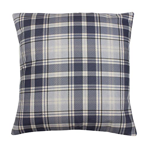 Harrison Cropper Highland Denim Navy Blue Cream Check Tartan Country Cushion Cover 16" 18" (18")