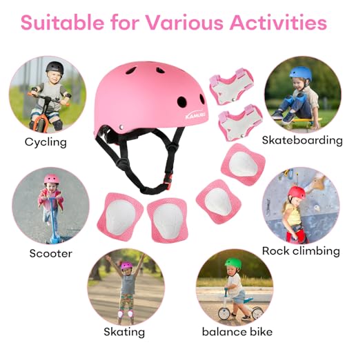 KAMUGO Kids Bike Helmet, Toddler Helmet for Ages 2-8 Boys Girls with Sports Protective Gear Set Knee Elbow Wrist Pads for Skateboard Cycling Scooter Rollerblading (Pink) - Thumbnail 7
