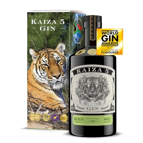 KAIZA 5 GIN – 0,7 l - 43% | La ginebra galardonada de Sudáfrica/Ciudad del Cabo | Fresca, suave, exótica con grosella negra y pomelo | Tigre