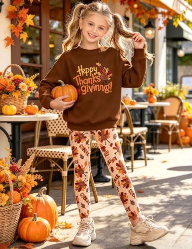 Image of NECIOUS Girls Clothes 2 Piece Outfit Bow Print Sweatshirt Tops and Leggings Pants Fall Winter Clothing Set 6-12Y