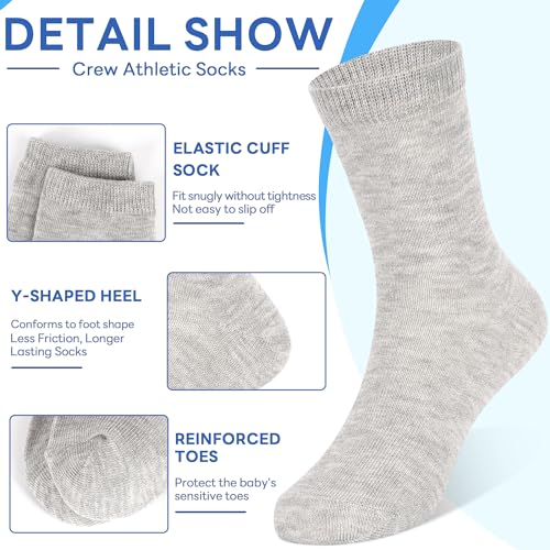 20 Pairs Toddler Kids Crew Socks - Boys Girls Athletic Mid Calf Cut for School, 1-13 Years2
