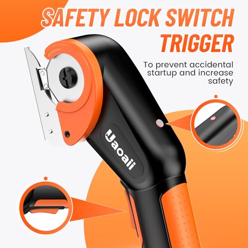 Uaoaii Cordless Electric Scissors, Electric Cardboard Box Rotary Cutter w/Replacement Blade & Storage Case, Safety Button, Power Carpet Cutter for Thin Cardboard Carpet Leather image 3