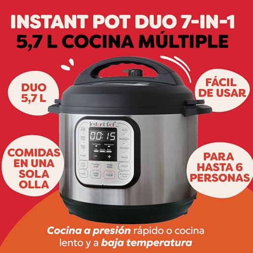 Instant Pot Duo 7 en 1 – Olla multifunción de 5,7 L – Acero inoxidable cepillado, olla a presión grande, olla de cocción lenta, arrocera, sartén para saltear, yogurtera, vaporera y calientaplatos - imagen 2