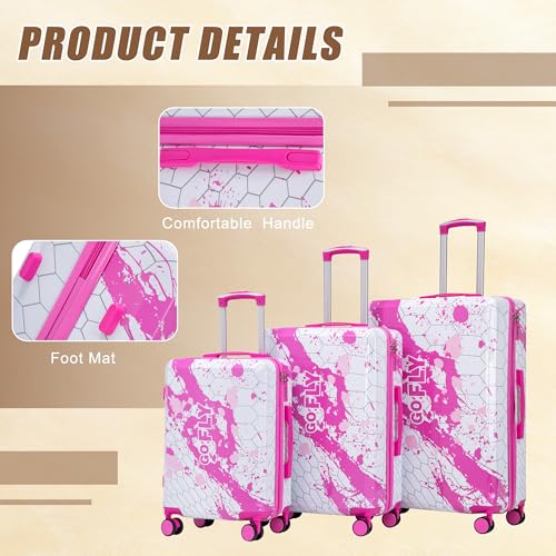 Image of Hardside Luggage Sets, Lightweight Stripes Suitcase with Spinner Wheels, Pink-PC