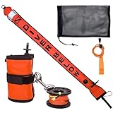 Surface Marker Buoy Scuba Diving SMB Marker Buoy Safety Sausage for Scuba Diving SMB 5ft DSMB Diver Below Signal Tube with Metal Finger Spool 98ft Dive Reel 316 Double End Hook,Whistle,Bag (Orange)