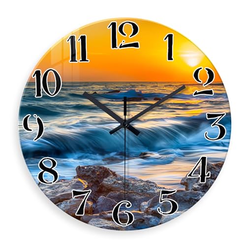 Constantplanet Blue Wall Clock Battery Operated 14 Inch Beach Clock for Bedroom Office Cafe Living