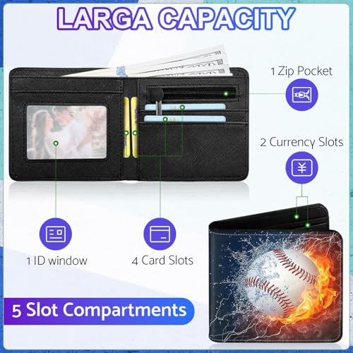Boys Wallet for Teens, Cool Kids Wallet for Boys Ages 8-10 9-12 11-15, Funny Baseball Leather Bifold Rfid Blocking, Coin Pocket Id Window for Teen Men Youth Guys Birthday Christmas Gifts - Image 6