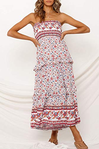 Image of ZESICA Women's Summer Boho Strapless Maxi Dress 2026 Casual Off Shoulder Smocked Flowy A Line Beach Holiday Long Dresses