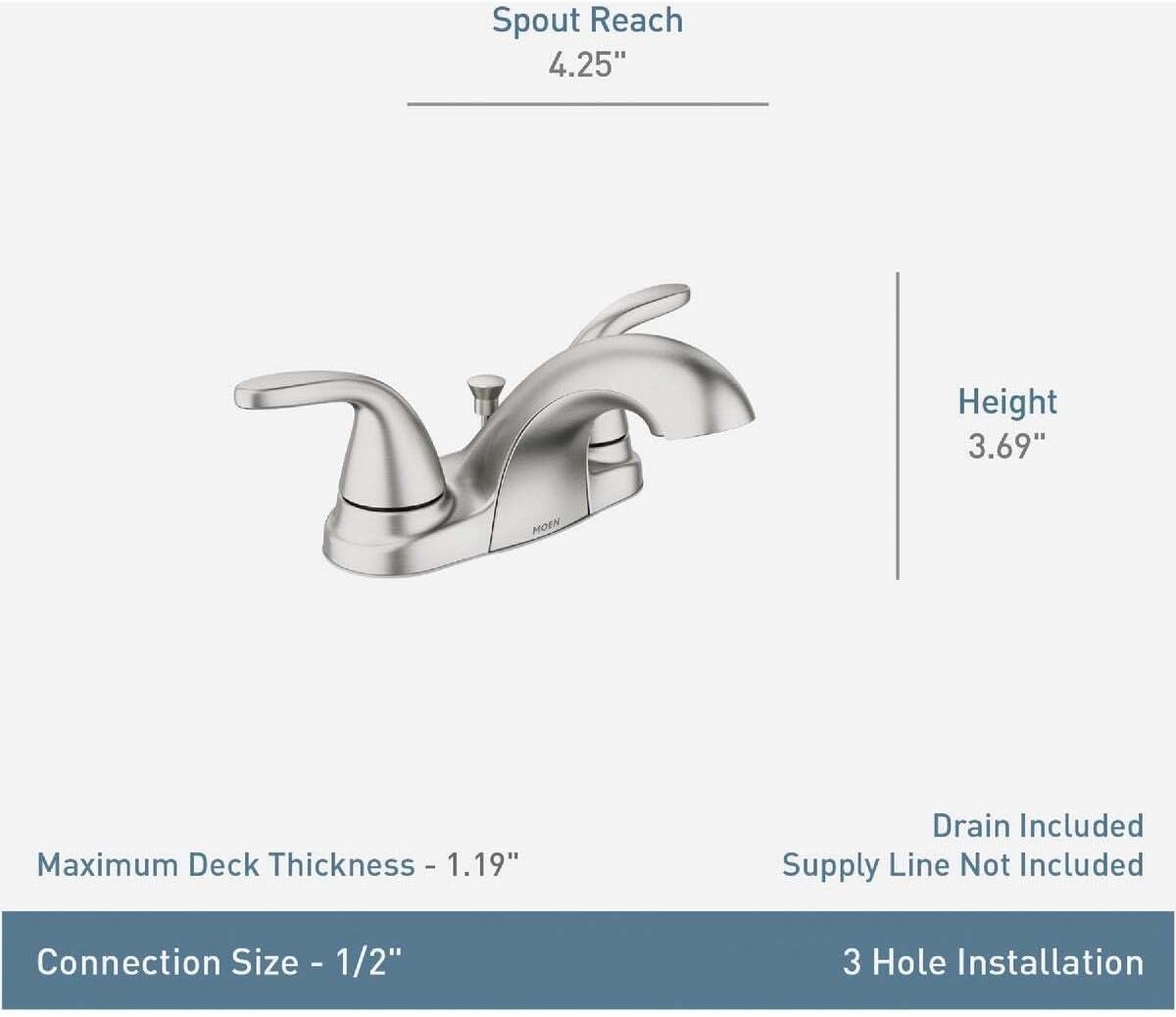 Moen 84603SRN Adler 4 in. Centerset 2-Handle Low-Arc Bathroom Faucet in Spot Resist Brushed Nickel