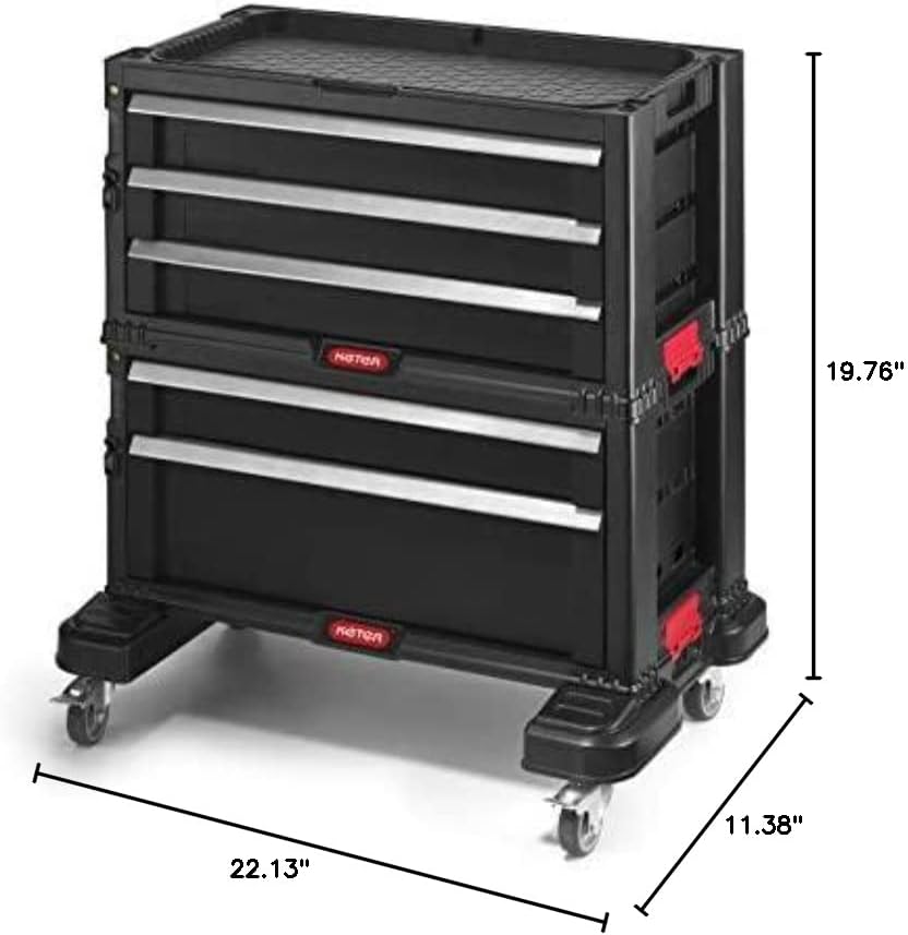 Keter 240762 5 Drawer Modular Garage & Tool Organizer, Black