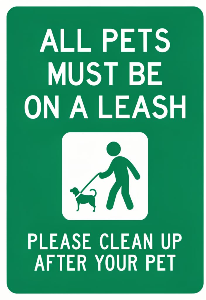peiyeety All Pets Must Be on a Leash Tin Sign 12x8 Inch, Green Metal Wall Decor with Dog Leash Icon, PleaseUp After Your Pet Notice for Yard, Park, Home, Fence, Gate, Pet Area