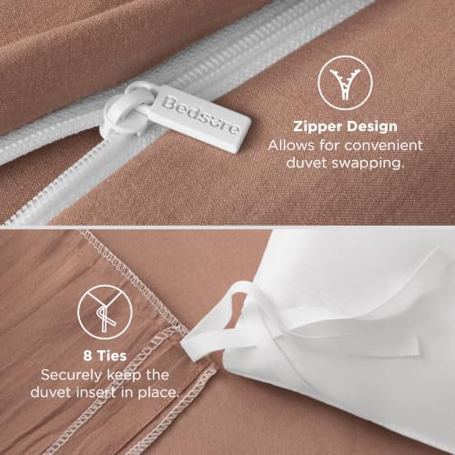 Image of Bedsure Prewashed Duvet Cover Full, Cotton-Like Bedding Set, Mocha Mousse | Ultra Soft, Relaxed Texture, 80 inchx90 inch Breathable Comfort, Hidden Zipper, 8 Corner Ties, Easy Care, OEKO-TEX, Year-Round Use