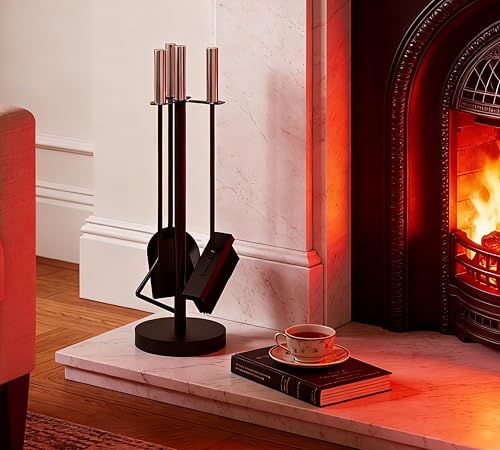 Kingson Juego de 4 piezas para chimenea con cepillo, atizador y pala, accesorios para quemador de troncos de interior, diámetro de 15 x 55,5 cm de alto