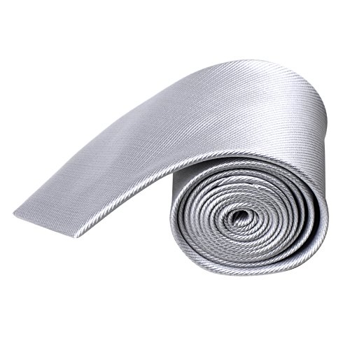 Qbsm Mens Silver Light Grey Polyester Solid Pure Neck Ties Formal Dress Necktie #TOP2