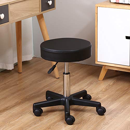 Kktoner Round Rolling Stool Pu Leather Height Adjustable Swivel Drafting Work Spa Salon Stools Chair With Wheels Black #TOP1