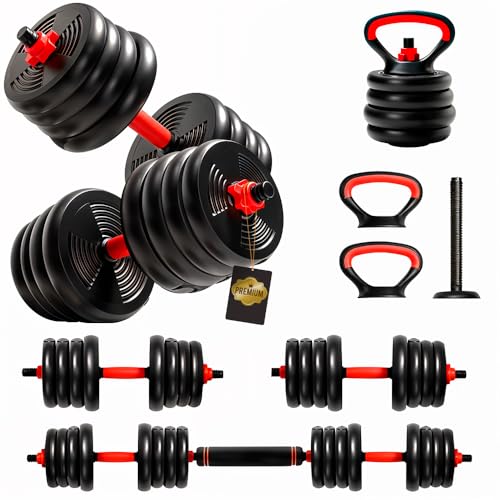 ManiBoom Juego de Pesas y Mancuernas 2 en 1 Ajustables - Juego Mancuernas 10kg - 50kg ANTIDESLIZANTES - Juego de Pesas para Casa con Barra Ajustable y Cierres de SEGURIDAD - Kit de Ejercicio