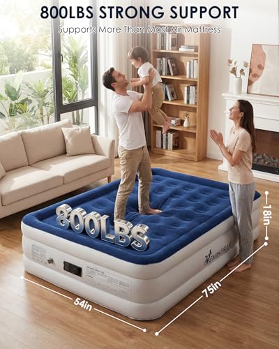 Image of Full Air Mattress with Built in Pump, 18 inch Full Size Inflatable Mattress
