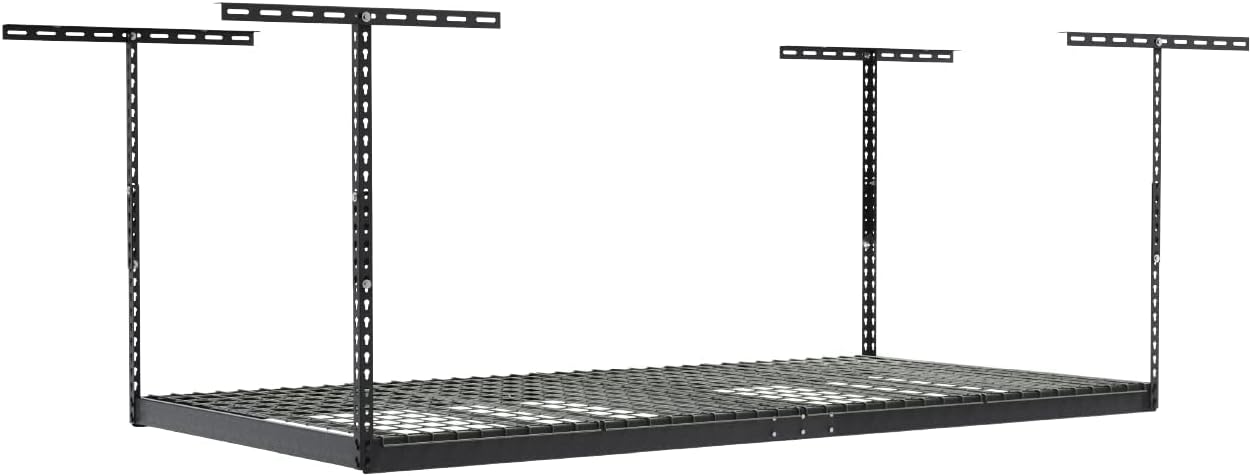 MonsterRax Overhead Garage Storage Rack - 4 x 8 Ceiling Rack for Garage Racks, Organization Shelving, Adjustable Hanging Shelf, Grey 18"- 33" Height Adjustment
