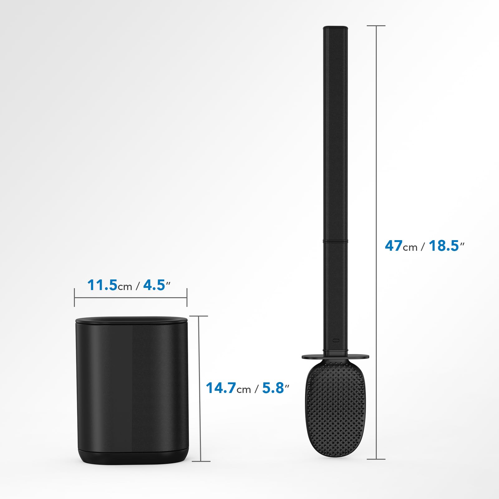 HOMEASY Scopino WC con Supporto in Acciaio Inox, Spazzolino WC ad Asciugatura Rapida con Base Rimovibile, Appoggiata a Terra o Fissata al Muro, Viene Fornito con 2 Adesivi Murali - Nero