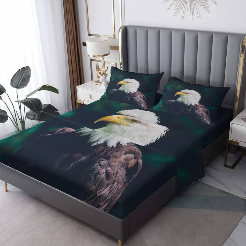 Miniatura 5 de Bald Eagle Sábanas tamaño Queen  Juegos de sábanas y fundas de almohada  Lujoso 100% microfibra, estampado de alta cantidad de hilos, sábana