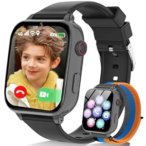 Kinder Smartwatch für Jungen Mädchen, kinderuhr Telefonuhr 4G mit GPS, Telefon, Videoanruf, Voice Chat, SOS, Schulmodus, Wecker, Schrittzähler, Spiele, Smart Uhr Watch für Kids Geschenke 4-12, Schwarz