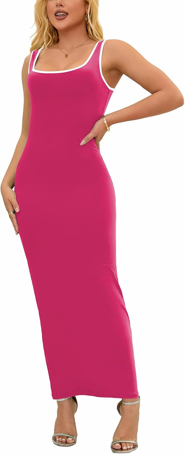 PINSV Women's Sexy Sleeveless Bodycon Tank Dress U Neck Halter Wrap Long Maxi Dresses Casual Party Beach Sundresses - Image 7