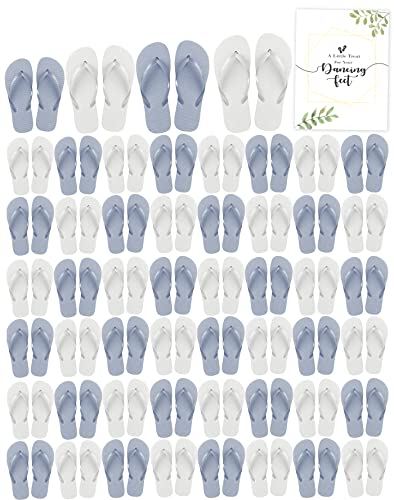Winterlace 48 Pairs Flip Flops Bulk Wedding Reception Favor Beach Pool Party Soft Sole Wholesale Case (White/Silver)