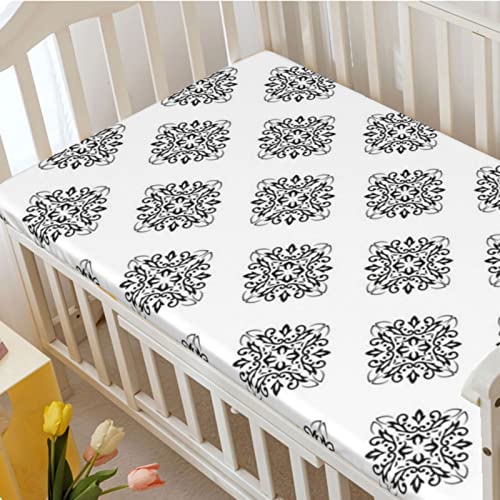 Abstract Themed Fitted Mini Crib Sheets,Portable Mini Crib Sheets Soft & Stretchy Fitted Crib Sheet - Crib Mattress Sheet Or Toddler Bed Sheet,24“ X38“,Charcoal Grey And White #TOP2