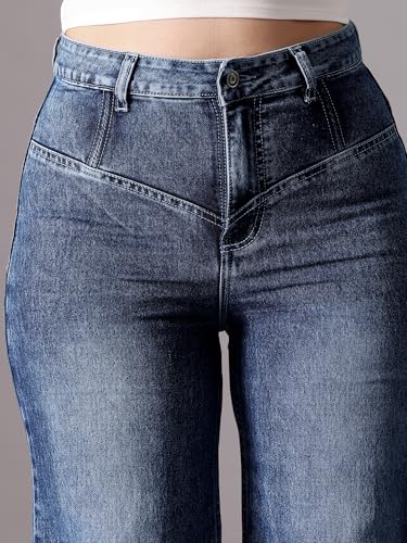 Image of Miss Chase A+ Women's Wide-Leg High-Rise Regular-Length Stretchable Cargo Denim Jeans