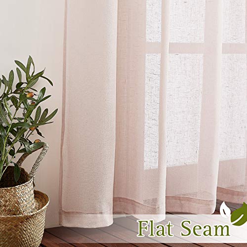 NICETOWN Linen Textured Semi Sheer Bedroom Curtains for Girl, Grommet Semi Sheer Window Drapes Privacy with Light Filtering for Living Room, W70 x L84, Dusty Blush, 2 Panels