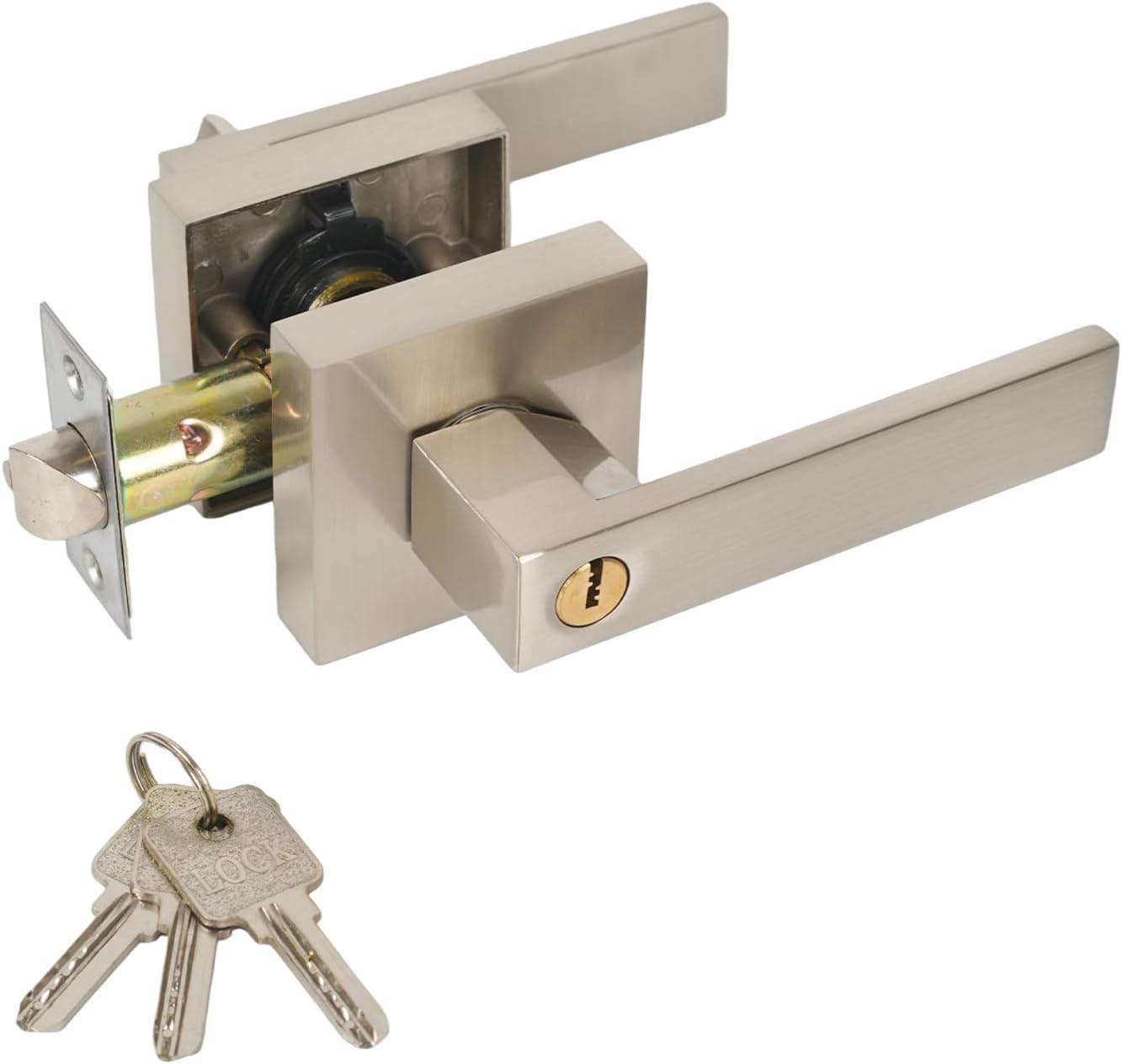 Entrance Lever Door Handle , Square Door Lever for Bedroom or Office, Passage Door Privacy Locking Interior/Exterior Entry Door Knob