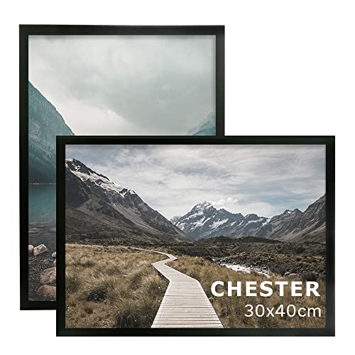 Kusso Chester Bilderrahmen Holz, Bilderrahmen 30x40 cm, Bilderrahmen Schwarz, Bilderrahmen Groß für Kunstwerke, Illustrationen und Filmplakate Cover