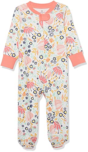 Image of HonestBaby Baby Girls' Sleep and Play Footed Pajamas One-Piece Sleeper Jumpsuit Zip-front Pjs Organic Cotton