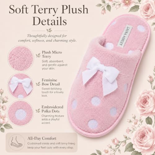Image of Laura Ashley Ladies Embroidered Soft Terry Plush Scuff Slipper