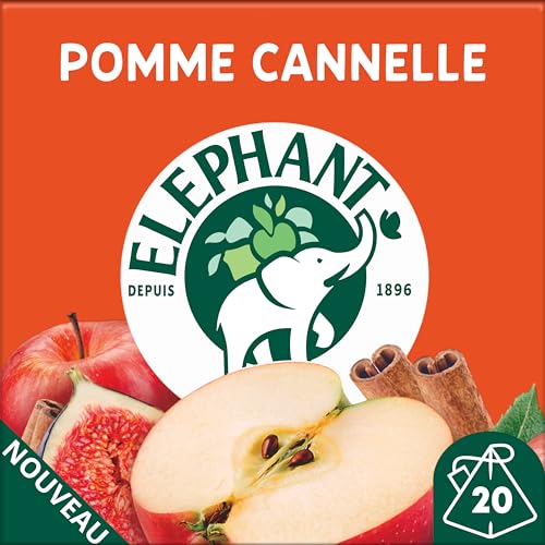 Elephant, Infusion, Goût Pomme, Cannelle et Figue, Certifié Rainforest Alliance, Ingrédients d'Origine 100% Naturelle, 20 Sachets Pyramid