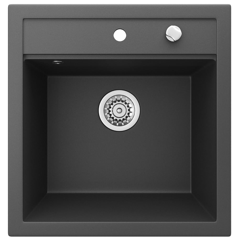 Bergström Fregadero "Tesa", Negro, 50 x 49 cm | con desagüe y orificios preperforados para grifería