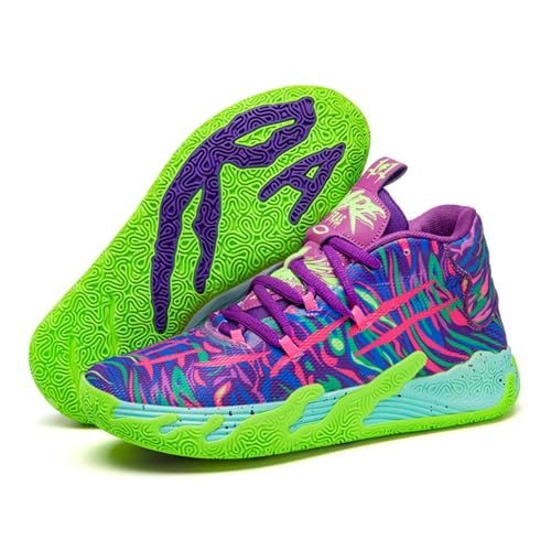 Wqsugnt Mens Multicolor High Top Basketball Shoes Non-Slip Breathable Running Shoes Fahsion Lightweight Outdoor Gym Sneakers (Purple -Green,7)