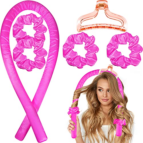 Heatless Hair Curling Heatless Curler Rod Headband, No Heat Curls Silk Ribbon Hair Roller for Long Hair, Sleeping Soft Headband Hair Curlers DIY Hair Styling Tools (Rose Red)
