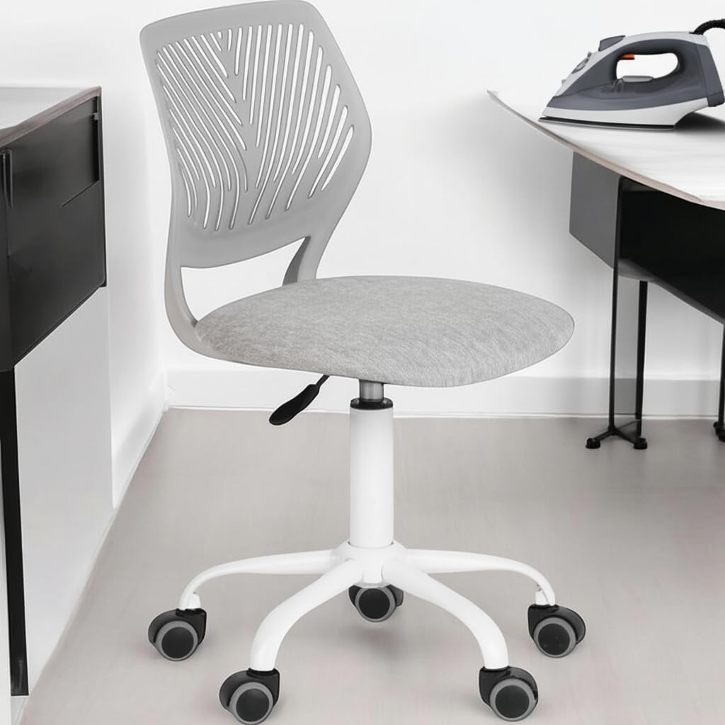 HOMYLIN 1-Pack Gray Ironing Chair, Contemporary Style, Durable Plastic Back with Polyester Cushioned Seat