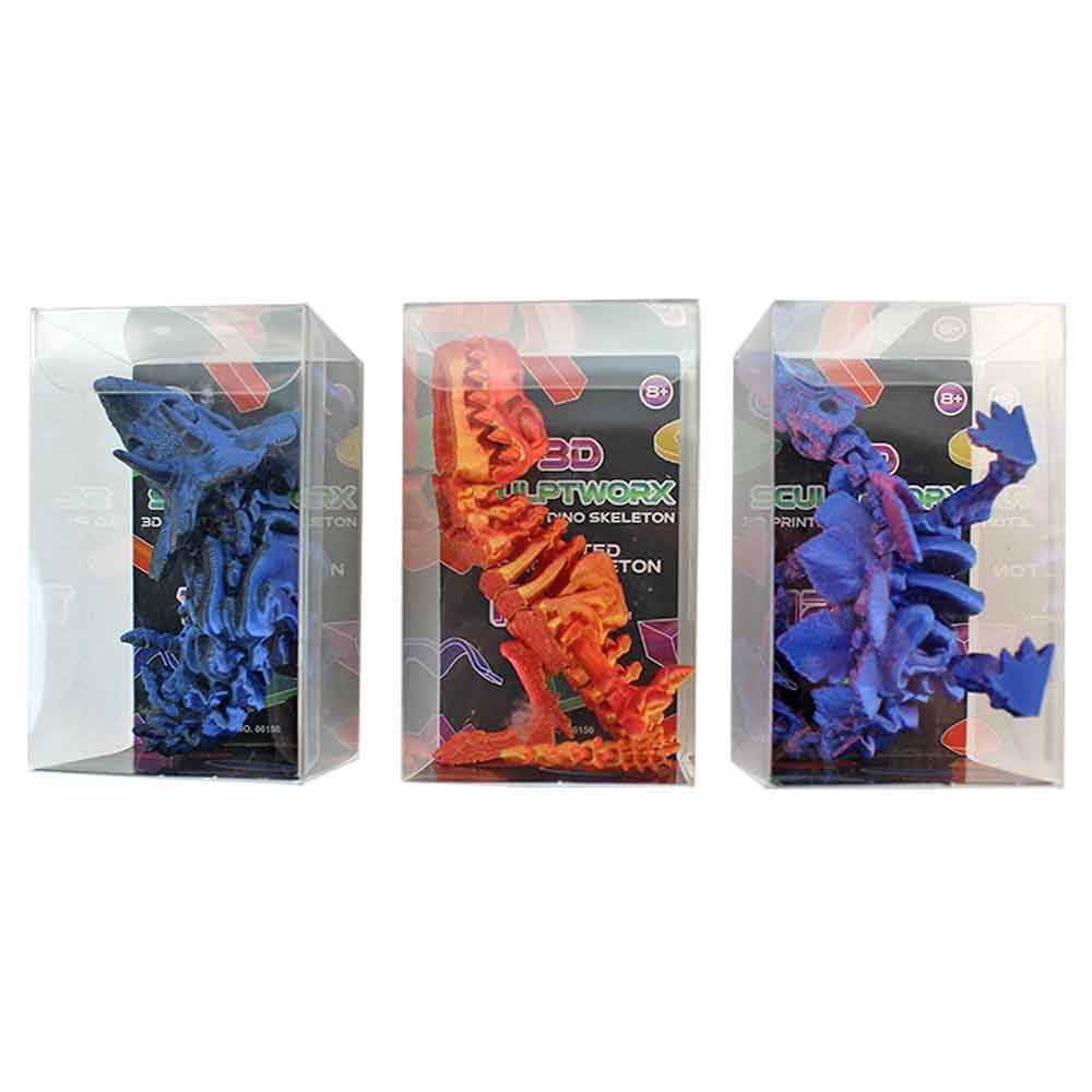 BEMIRO 3D Sculptworx 3D-Gedruckte Dino-Skelett Figuren, 36er Display, 12 Verschiedene Motive, ca. 11 cm, bewegliche Gelenke