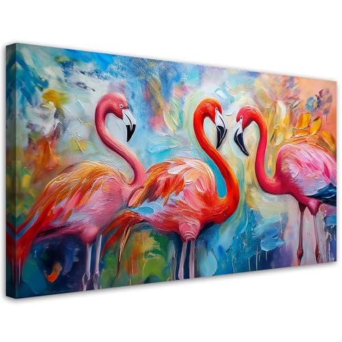 Feeby - Impression sur Toile - Tableau Decoration Murale - Flamants roses Oiseaux Animaux Abstrait - 80x40 1partie - Salon Peinture Tableaux - Moderne...